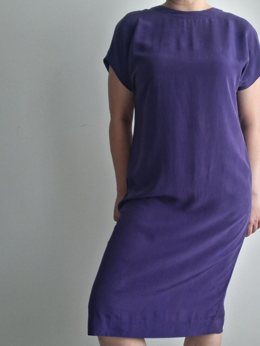 80s Vintage 100% Silk Dress Liz Claiborne Sz 14 Fits 12 Large Overdyed Purple